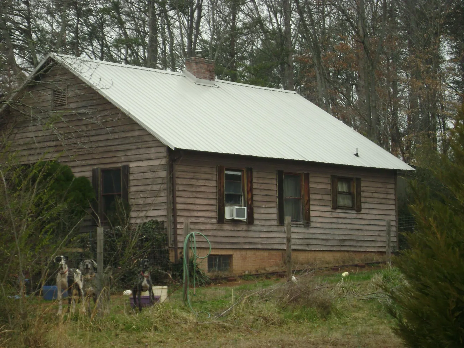 White metal roof on an old wood sided farmhouse, from a Metal Roof Installation job in Schneider